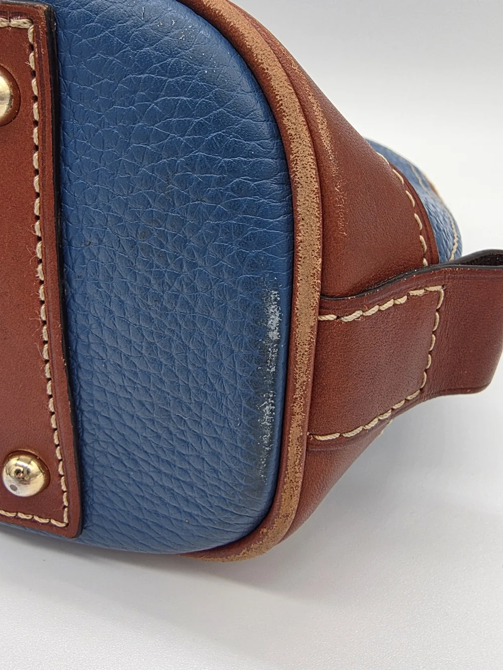 Dooney & Bourke Blue and Brown Leather Dome Satchel with Strap